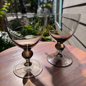 Vintage Smoke Brown Glass Goblets, Set of 2, Mid-Century Modern Barware